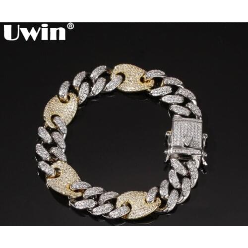 UWIN Mixed Color Fashion Cuban Links Bracelet Mens 12mm Luxury Micro Pave Setting Hiphop Bracelets Jewelry Drop Shipping