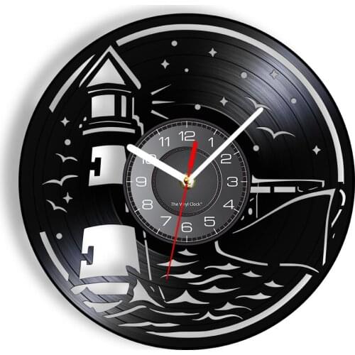 Sailing On The Sea Vinyl Wall Clock Lighthouse Streamship Signal Lamp Sea Gull Animal Luminous Wall Watch Retro Voyagers' Gift