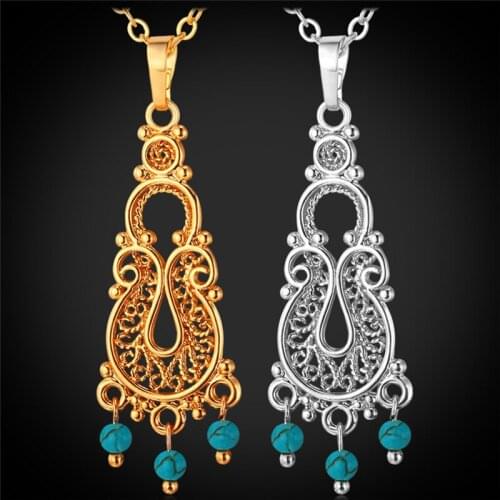Vintage Pendant Necklace For Women Ethnic Turkish Jewelry Fashion Gold Color Necklace P1159