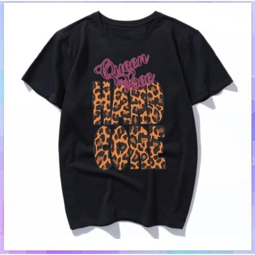 2XL Plus Size Leopard Print T-shirt Womens Cotton Tee Shirt Woman T-shirts Summer Retro Letter Top Loose Short Sleeve Tops