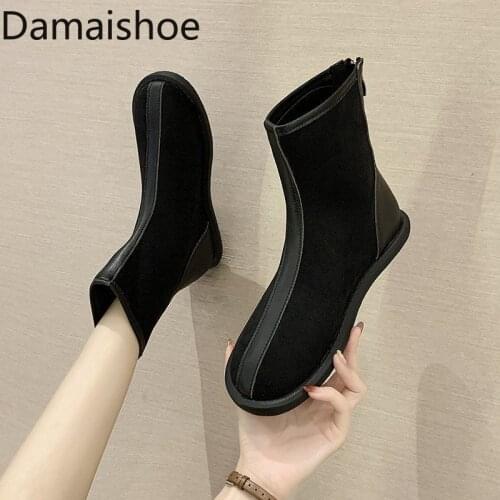 Womens Shoes Martens Boots New Female Student Short Boots Suede Boots Back Zipper Fashion Boots Flat Skinny Boots Womens Shoes