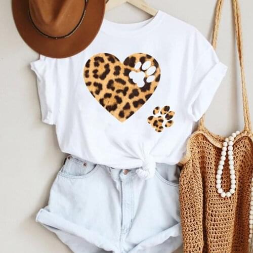 Female Tshirts Clothes T-Shirt Women Clothing Leopard Dog Paw New Short Sleeve Style Cartoon Summer Lady Print Tee Graphic T Top