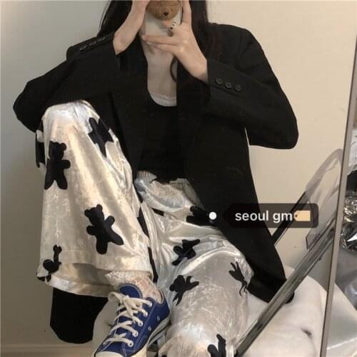 Ladies Casual Pants Korean Retro Lazy Style Wild Bear Cashmere Straight Leg Pants Casual Pants