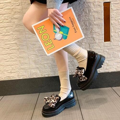Elegant Spring comfortable Black Patent Ladies Oxfords Women Shoes Female Flats Bow Knot Loafers Platform Slip on Solid U15-89