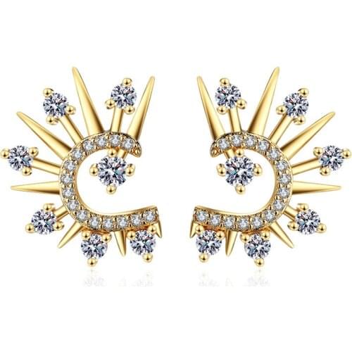 Womens Fashion Hyperbolic SunFlower Stud Earrings Radiant Shiny Crystal Zirconia Charming Punk Female Earring Piercing Jewelry