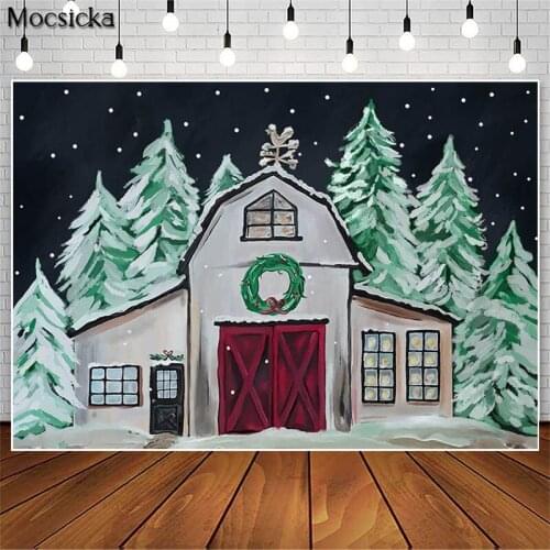 Winter Snowflake Wooden House Backdrop Kids Birthday Cake Smash Photography Background Photo Studio Painting Pines Decoration