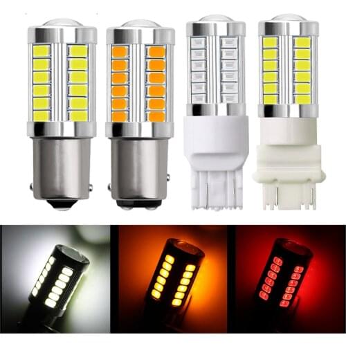 1PCS 1156 BA15S LED Bulbs 1157 BAY15D T20 7440 Auto Reverse Bulb Tail Brake Light 5630 5730 33 SMD Turn Signal Light White 12V