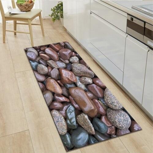 3D Cobblestone Kitchen Decoration Mat Lmitation Wood Grain Green Leaf Entrance Doormat Bathroom Water Absorption Anti-slip Mats