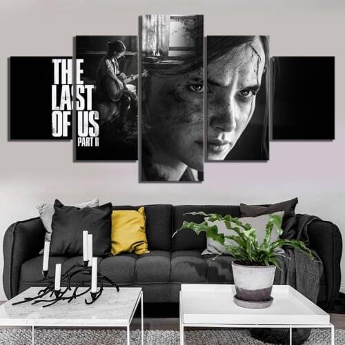 5 Piece HD Black White Wall Art Paintings Ellie The Last of Us Part 2 Game Poster Artwork Canvas Paintings for Home Decor
