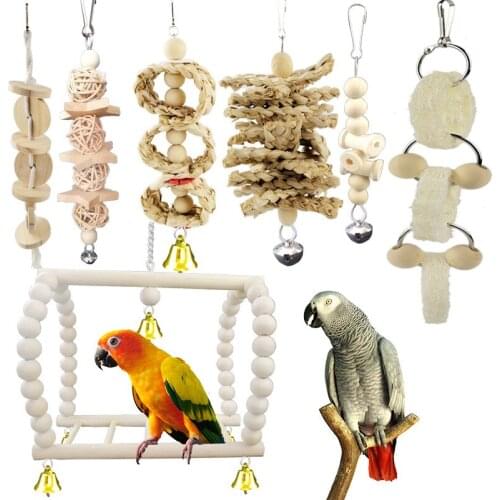 7 Packs Bird Parrot Swing Chewing Toys-Hanging Bell Bird Cage Toys fit for Small Parakeets Cockatiels Conures Finches Love Birds