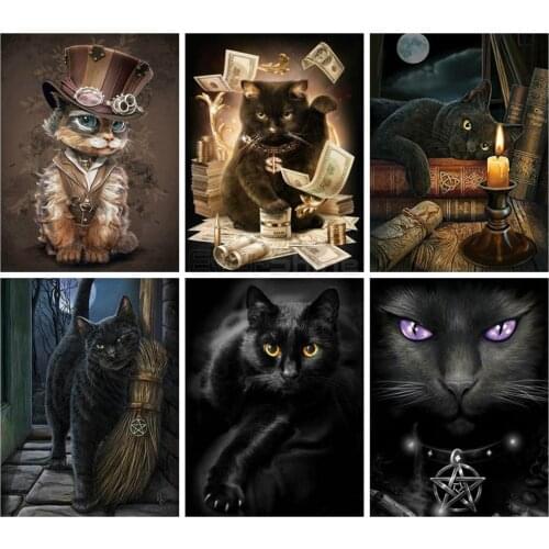 CraftArtGo 5D Diamond Embroidery Mysterious cat Full Square Round Rhinestone Mosaic Painting Cross Stitch Flowers Diamond Kit