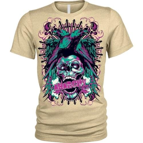 Anarchy Ravens T-Shirt axes biker Skull gothic rock punk crow metal Unisex Mens