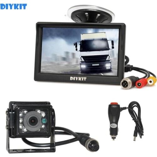 DIYKIT 5" Reverse Car Monitor HD Waterproof IR Night Vision Backup Bus Truck CCD Rear View Camera free Car Charger