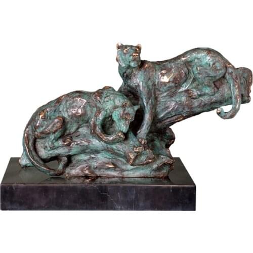 Bronze Leopards Sculpture Art Wildlife Panther Statue Animal Figurine Living Room Decoration