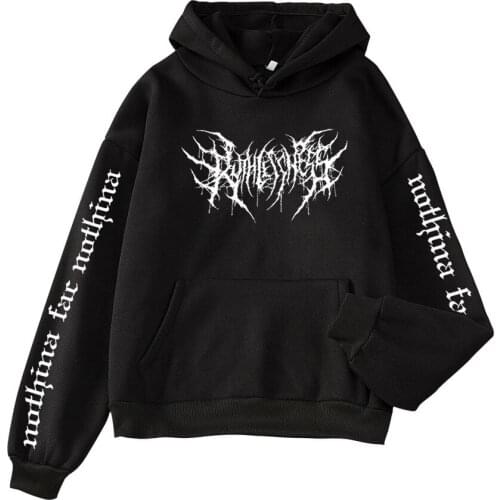 Print Long Sleeve Punk Clothes Hoodie Sweatshirt Black Hoodie Oversized Harajuku Streetwear Korean Style Winter Graphic Pullover