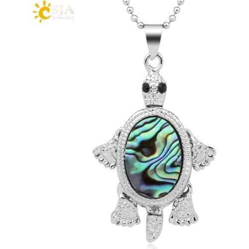 CSJA Colorful Natural Abalone Shell Tortoise Pendant New Zealand Paua Sea Turtle Cute Animal Necklace for Men Women Jewelry G277