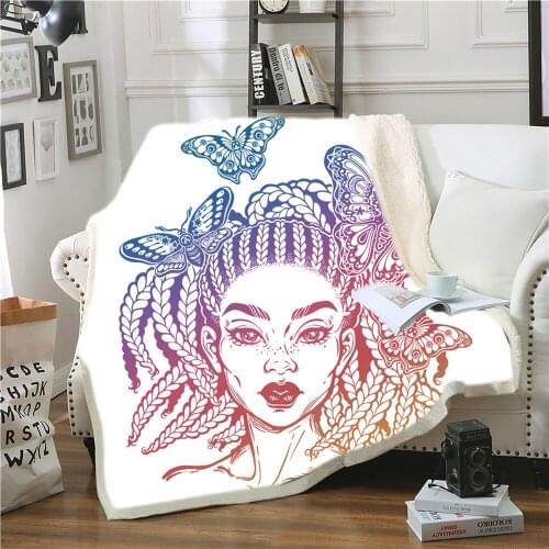 Beautiful Girl Print Double Blanket Soft Warm Lamb Wool Blanket Sofa Bedroom Travel Cover for Boys and Girls Gifts