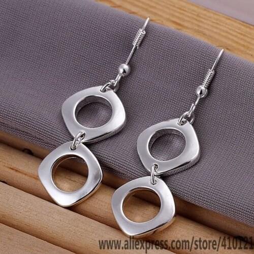 E024 Hot Sale High Quality Silver Color Fine Jewelry,Wholesale Jewelry Elegant Charms Fashion Double Square Earrings/dfmal