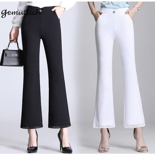 GEMUTLICH Women Elastic Casual Flare Pants High Waist Office Lady Trousers New Spring Summer Big Size M-6XL
