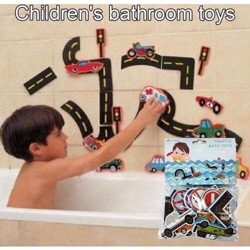 Bath Toys Way to play flexible Road Track Car Stick Bath Toy Kids Bathroom Bathtub Soft EVA Paste Early Education DIY Sticker