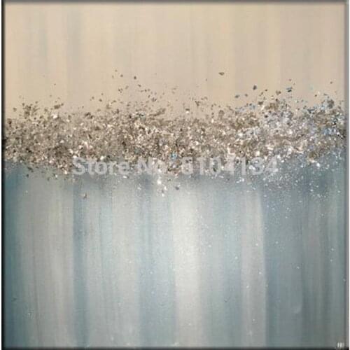 Large to Huge Abstract Painting Original Texture Modern Sky Light Blue Silver Glitz Foil Metal Glitter White Painting Handmade