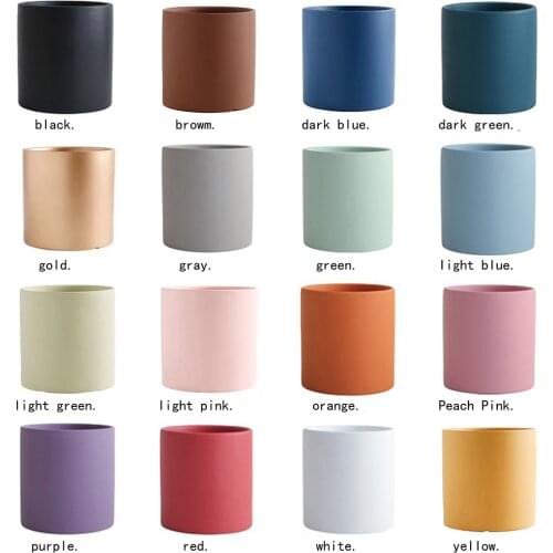 Nordic Ceramic Plant Pot with Tray Colorful Cylinder Succulent Pot Small Planter Flowerpot with Drain Hole Cactus Herb Container