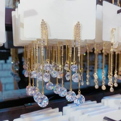 Korean Long Earrings For Women 2020 New Jewelry Wedding Party Shinning Zircon Earings Wholesale Bijoux Gifts