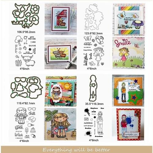 Goat Boys & Girls Beach Bee Flower Tree Bird Alphabet Metal Cutting Dies Match Combine Clear Silicone Stamps Decorate Cards DIY