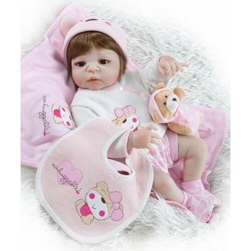 New 56cm pink Full silicone body girl Reborn Baby Doll bebe doll raborn Newborn Dolls For Children Birthday Gifts Baby Dress
