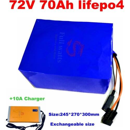 72V 70Ah lifepo4 lithium battery Iron phosphate BMS 24S deep cycle for 7000W bicycle bike scooter Motorcycle + 10A charger
