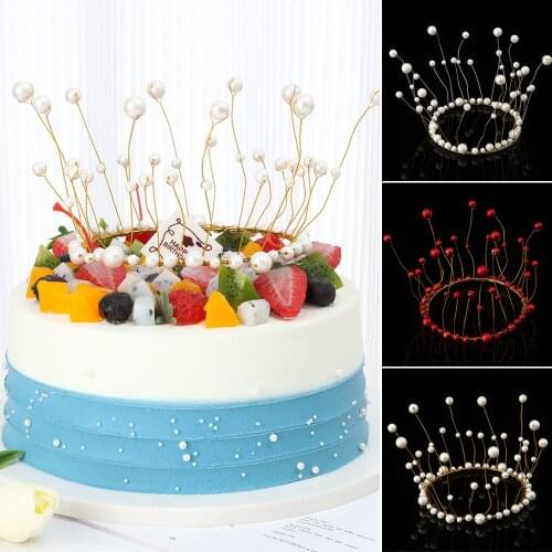 Seaweed Pearl Crown Cake Decoration,Artificial Pearls Headdress Wedding Cake Decor Birthday Topper Party Decor Supplies