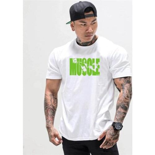 Muscle Guys 2021 Summer New mens gyms T shirt Fitness Bodybuilding Fashion Male Short cotton clothing Brand Tee Tops