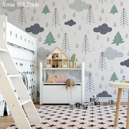 Grey light cream color rain drop tree cloud custom 3D wall paper mural on the wall wholesale for kids room wall decor