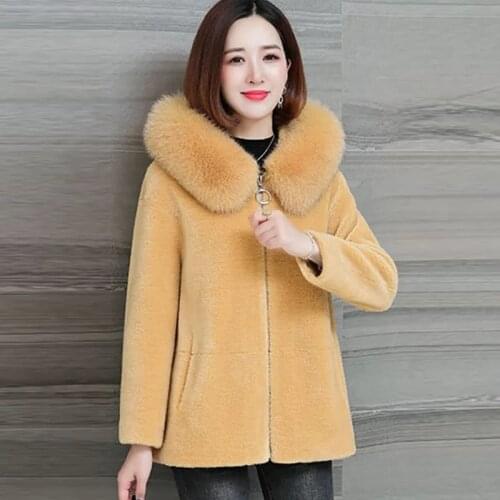 2021 New Winter Outwear Thick Casual Womens Faux Fur Lamb Plush Coat High Quality Warm Solid Hooded Mid Length Thin Loose Tops