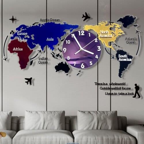 New Large Decorative Wall Clock Sticker Frameless World Map Wall Clock with Silent Movement Modern DIY Decoration for Home