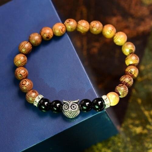 Charm Owl Shape Bracelets Tibetan Male Bracelet Yoga Jewelry Female Charm Women Wood Beads Bracelet