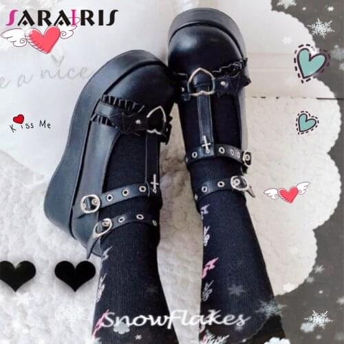 SaraIris Platform Wedges Pumps Women New Ins Hot Cosplay Lolita Japanese Pumps Ladies Round Toe Lolita Buckle Shoes