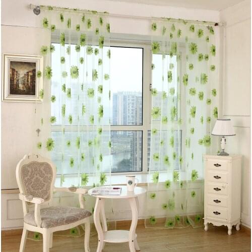 Curtains Valances Sunflowers Sheer Tulle Window Fenetre For Bedroom Soft Home-Decoration
