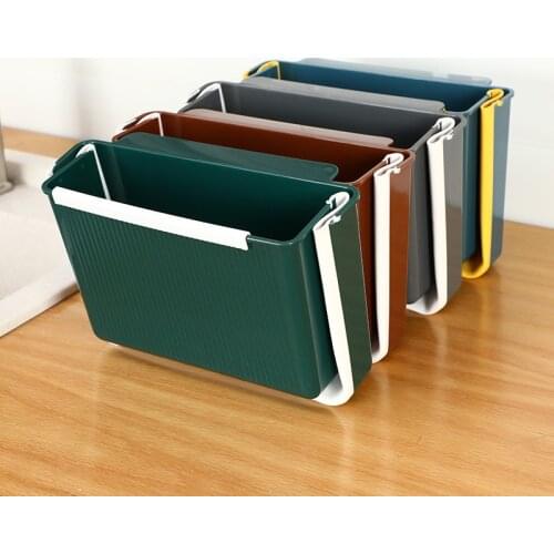 Folding Waste Bin Kitchen Cabinet Door Hanging Trash Can Wall Mounted Trashcan for Bathroom Toilet Garbage Car Storage Dustbin