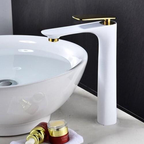Basin Faucet White and Black Faucet Tap Bathroom Sink Faucet Single Handle Hole Deck Mounted Wash Hot and Cold Mixer Tap Crane