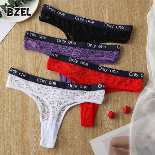 BZEL New Sexy Womens Lace Sport Panties Hollow Out Thongs Low Waist Soild Temptation Female G-String Soft Comfort Lady T-Back