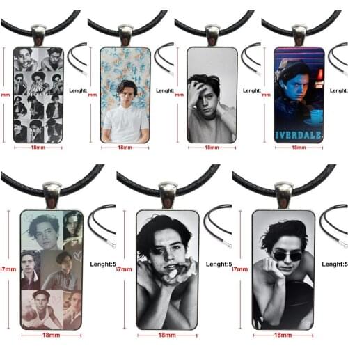 Tv Riverdale Cole Sprouse For Christmas Gift Glass Pendant Necklace Handmade Half Pendant Rectangle Necklace