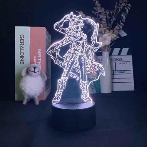 USB Nightlight LED 3D Illusion Night Light Tartaglia Figure Lamp Table Genshin Impact APP Control Room Decor Game Fans Gift