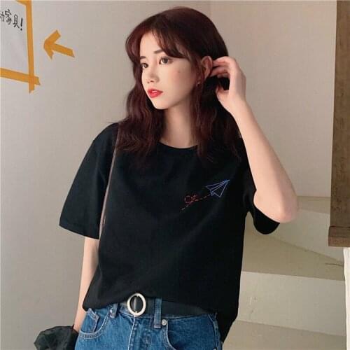Women Black Shirts for Women Streetwear Plus Size Oversize Graphic Tees Women Blouses and Tops Heart Print Cotton T-shirt Female