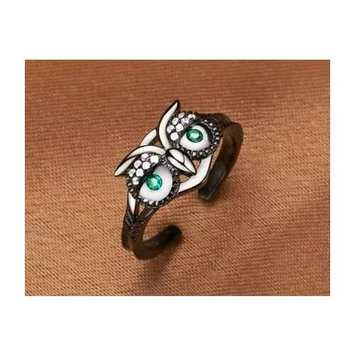 Womens Fashion 925 Silver Ring Elegant Unique Owl Shape Jewelry Wedding Engagement Party Ring Size 5-11