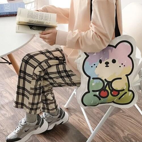 Hylhexyr Womens Canvas Shoulder Bag Cute Rainbow Bear Handbag Large Capacity Casual Totes Cloth Carrying Bags Magnetic Buckle