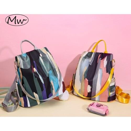 Womens Backpack Oxford Female Travel Handbag Stitching Printing Korean Style Tactical Backpack School Girl for Women 2021 M004