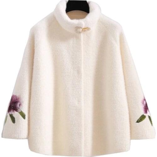 2021 Autumn Winter New Female Imitation Mink Fleece Cardigan Jacket Embroidered Knitted Mother Top Elderly Short Women Coat L787