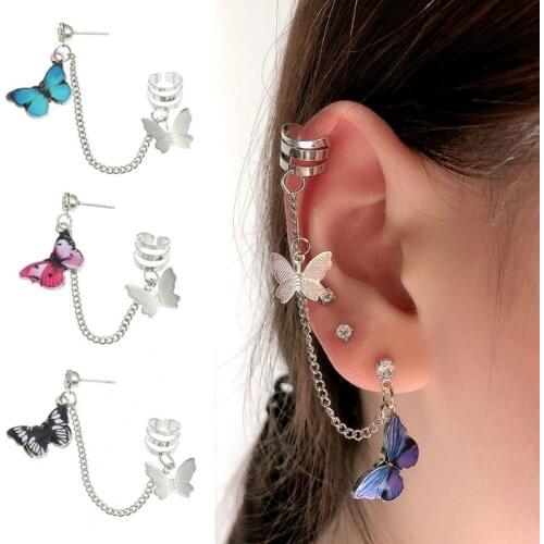1Pc Punk Earring Dainty Durable Butterfly Shape Punk Long Chain Earring Jewelry Accessories