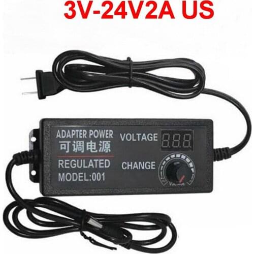 100pcs Adjustable AC To DC 3V-24V 2A Universal Power Adapter Supply Display Screen Power Switching Charger Adatper US plug